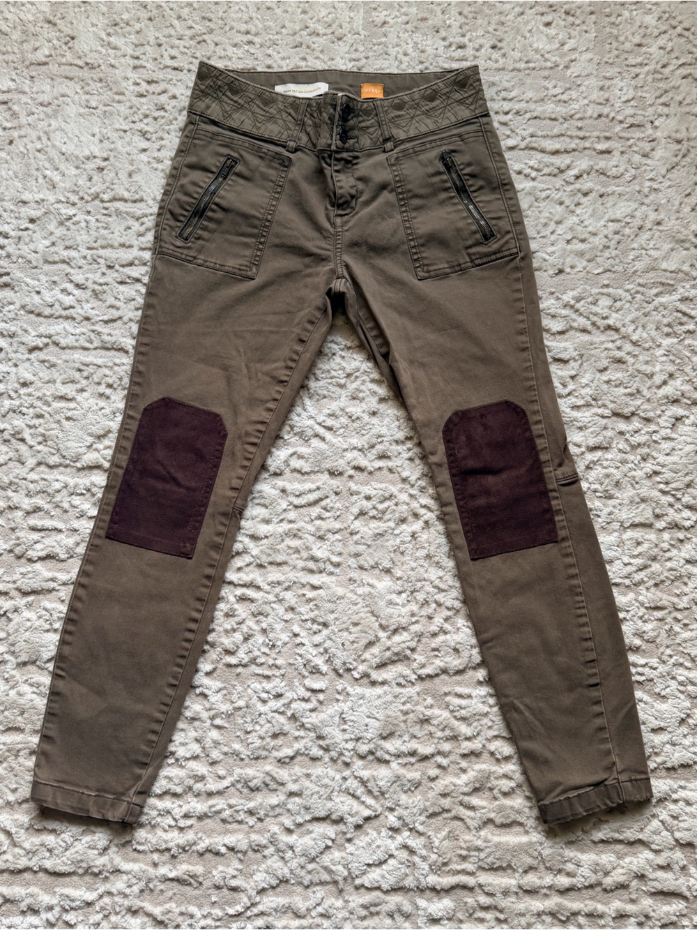 Pilcro and the Letterpress Olive Skinny Jeans with Dark Patch Knees